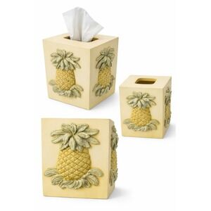 Vintage Pineapple Tissue Box Cover Holder 6" Tropical Coastal Bathroom Decor